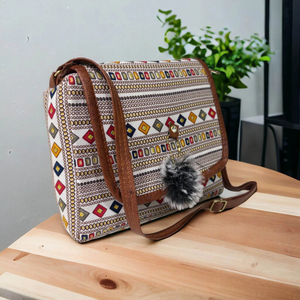 mas navi White Sling Bag Imported Fabric Vegan Leather Fashion Bags