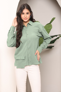 LINOGES Women Solid Casual Light Green Shirt
