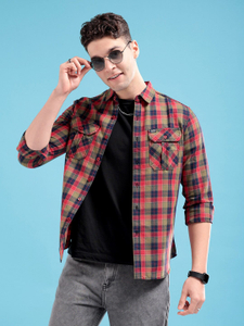 The Indian Garage Co. Men Checkered Casual Green Shirt