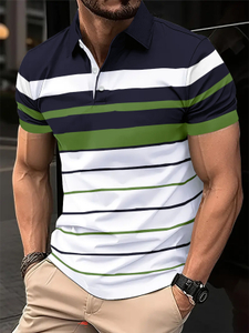 EyeBogler Striped Men Polo Neck White, Green, Blue T-Shirt