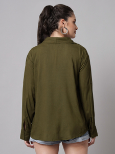 FUNDAY FASHION Women Solid Casual Green Shirt - Image 2