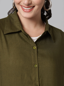 FUNDAY FASHION Women Solid Casual Green Shirt - Image 4
