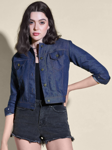 DIMPY GARMENTS 3/4th Sleeve Solid Women Denim Jacket