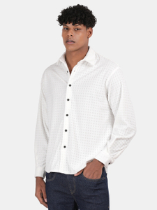 BLU MNKY Men Self Design Casual White Shirt - Image 2